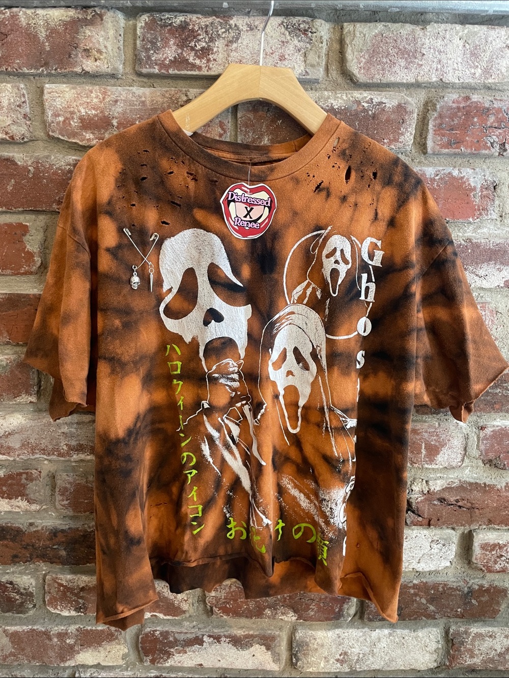 Ghost Face Distressed Crop Tee